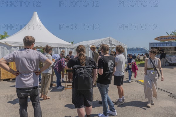 Waterkant Festival 25 in front of Kiel Week 2025 on the MGF 5 site on the Kiel Fjord, annual meeting place for founders of start-up companies with innovative ideas for new technologies, ecology and society, workshops and exhibitions, cruise ship Amadea, Kiel Holtenau, Schleswig-Holstein, Germany