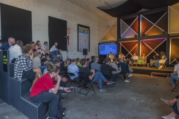 Waterkant Festival 25 in front of Kiel Week 2025 on the MGF 5 site on the Kiel Fjord, annual meeting place for founders of start-up companies with innovative ideas for new technologies, ecology and society, workshops and exhibitions, discussion, Kiel Holtenau, Schleswig-Holstein, Germany