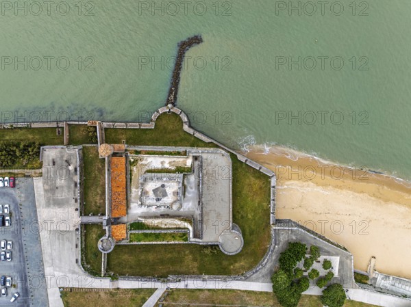 Top Down view over castle Fouras from a drone, Fouras-les-Bains, Charente-Maritime, Nouvelle-Aquitaine, France