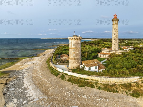 WHALE LIGHTHOUSE from a drone, Saint-Clement-des-Baleines, Atlantic, France