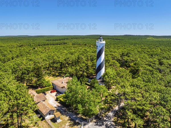 Phare de Contis Lighthouse from a drone, Saint Julien en Born, Saint-Julien-en-Born, Landes, France