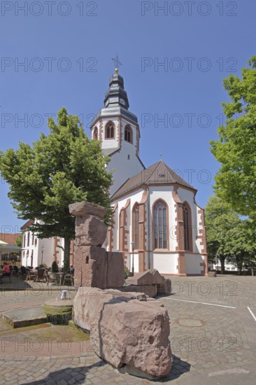 Romanesque St Martin's Church and Romanesque Fountain, Kirchplatz, Ettlingen, Black Forest, Northern Black Forest, Baden-Württemberg, Germany