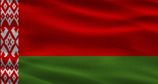 Belarusian flag with fabric texture. Realistic flag of Belarus waving