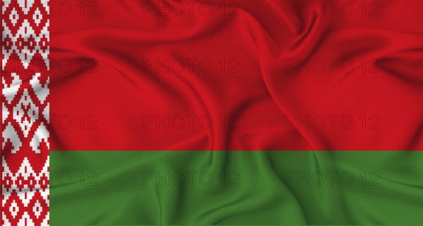 Realistic Belarus flag waving. Close up of flag of Belarus with cloth texture