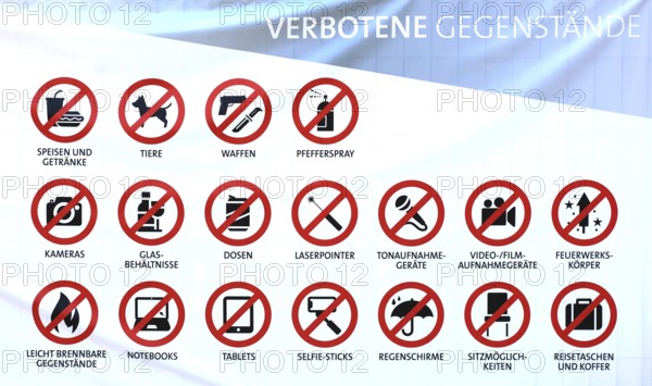 Prohibited objects, prohibition signs at an open air concert