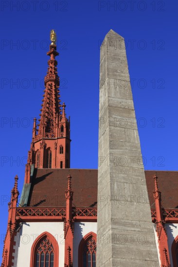 Obelisk, market fountain in the shape of an obelisk, Marienkapelle on the Würzburg market square, Würzburg, Lower Franconia, Bavaria, Germany