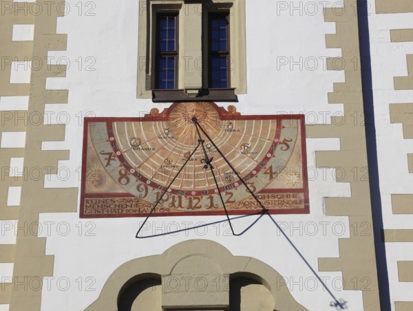 Sundial on the Grafeneckart, oldest part of the town hall, Würzburg, Lower Franconia, Bavaria, Germany