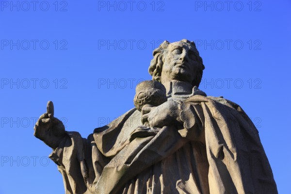 Carolus Borromäus statue, bridge saint on the Old Main Bridge in Würzburg, Lower Franconia, Bavaria, Germany
