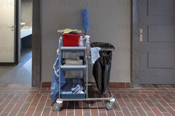 Cleaning trolley with utensils