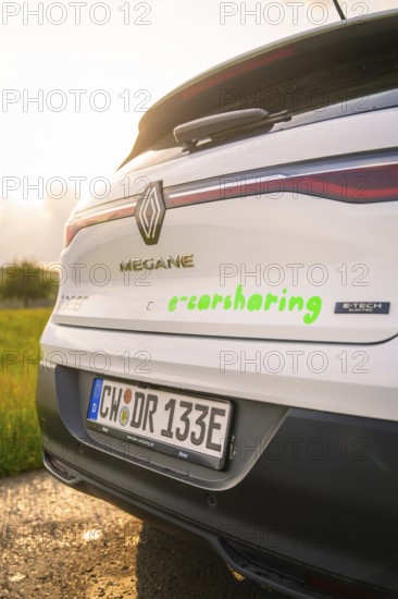 Close-up of the rear of a Renault with visible licence plate, Deer E- CarSharing, Renault Megane electric car, Calw, Black Forest, Germany