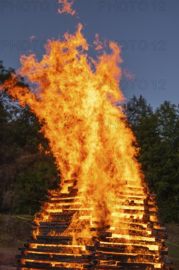 Magical summer night at the midsummer bonfire in Germany, Swabian Alb, Lenninger Tal
