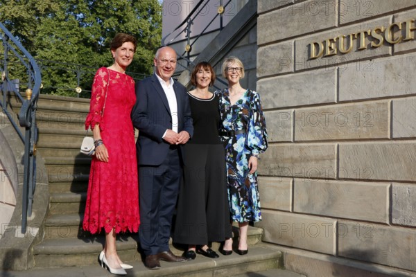 Ilka Horstmeier (BMW Board of Management), Kai Wegner, Elisabeth Sobotka (Director of the Staatsoper Unter den Linden) and Nina Englert (Head of the Berlin branch) at the arrival of Charles Gounod's Roméo et Juliette based on William Shakespeare at the Staatsoper für Alle on Bebelplatz in Berlin on 21 June 2025