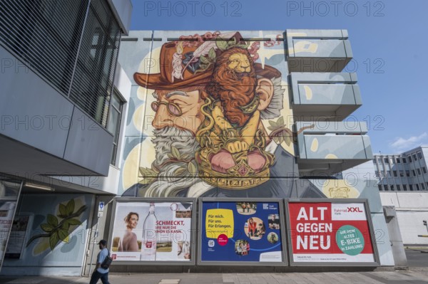 Facade painting by Nasca One on a multi-storey car park, Erlangen, Middle Franconia, Bavaria, Germany