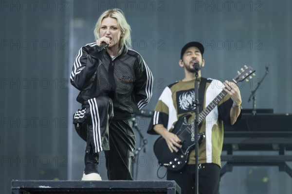 Emily Armstrong (singer) and Mike Shinoda (singer and bassist) from Linkin Park live on From Zero World Tour 2025 at the Olympiastadion Berlin on 18 June 2025