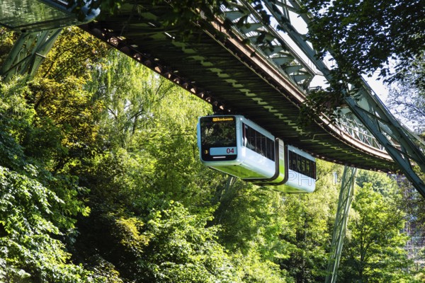 The Wuppertal suspension railway near the Wupperfeld stop in Wuppertal, Germany