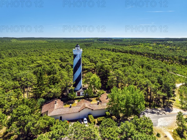 Phare de Contis Lighthouse from a drone, Saint Julien en Born, Saint-Julien-en-Born, Landes, France