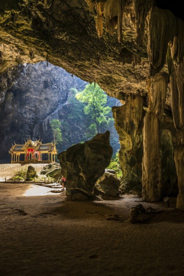 Temple in a stalactite cave, Phraya Nakhon Cave, Khao Sam Roi Yot National Park, Hua Hin, Prachuap Khiri Khan, Thailand