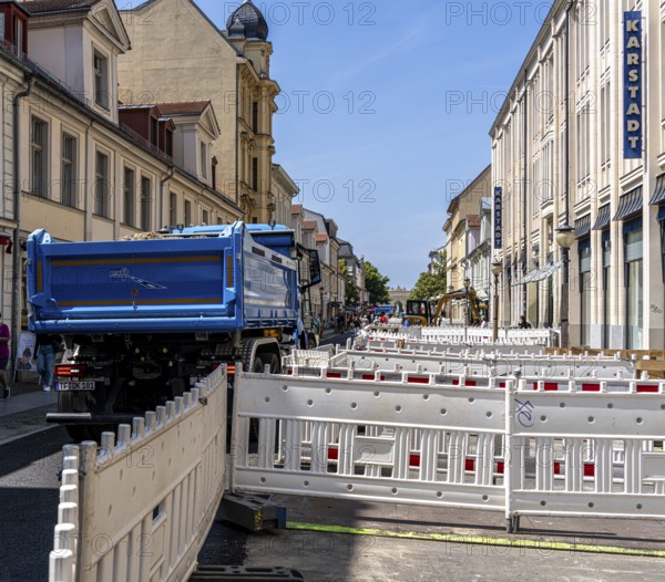 Roadworks in Brandenburger Straße, shopping street in Potsdam, Brandenburg, Germany