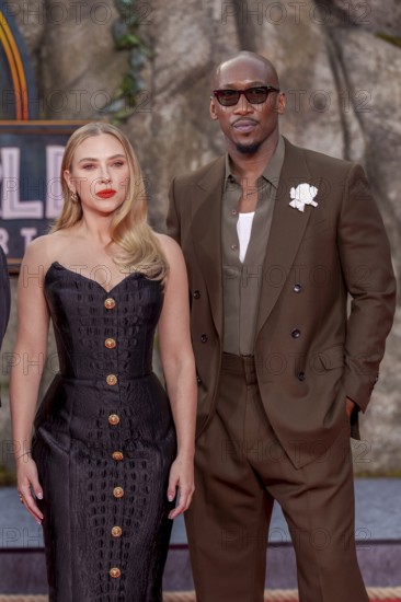 Scarlett Johansson and Mahershala Ali at the German premiere of the adventure film Jurassic World: Rebirth at Berlin's Zoo Palast on 18 June 2025