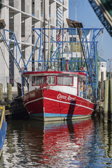Commercial fishing boat Queen Angel at dock in the commercial section of the Biloxi Small Craft Harbor in Biloxi, MS