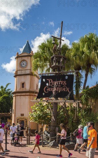 Enchanted Tiki Room attraction in the Adventure Land area of Magic Kingdom at Walt Disney World, Orlando, Florida