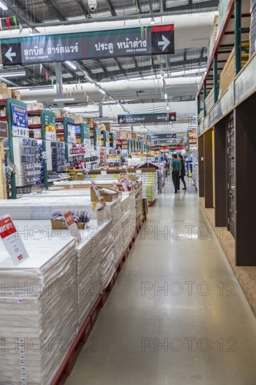 Building materials inside the Mega Home Center warehouse store in Chiang Rai, Thailand