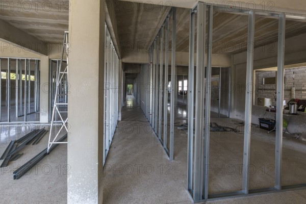 Interior metal stud wall construction utilized in the building of the Grace Language School and Baan Athitaan Church building in Chiang Rai, Thailand