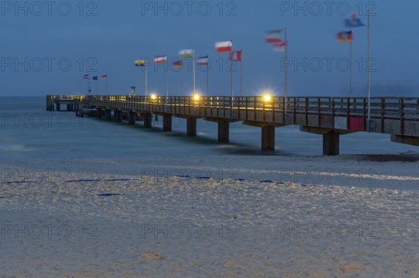 Pier illuminated Grossenbrode Baltic Sea Germany