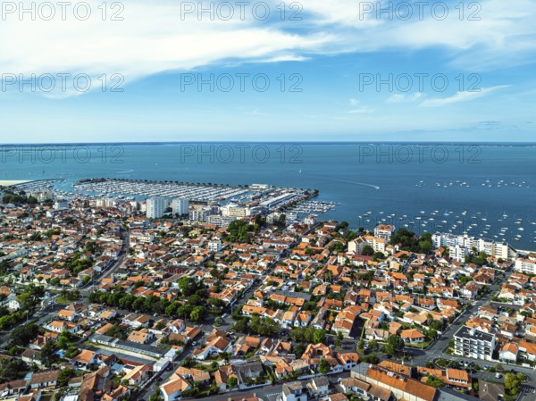 View of City and Marina in Arcachon from a drone, Arcachon, Gironde, France