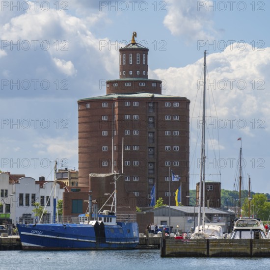 Silo at the harbour, brick building, Eckernförde, Baltic Sea, Schleswig-Holstein, Germany