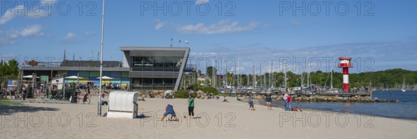 Baltic Sea information centre, sandy beach, lighthouse, Eckernförde, Baltic Sea, Schleswig-Holstein, Germany