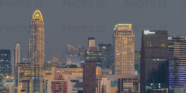 Panorama from Golden Mount, on the left the Centara Grand skyscraper, skyline of Bangkok, Thailand