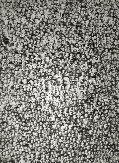 Millions of Chinese babies, 1930s, A dense crowd shows many faces in a black and white picture, Historical photo