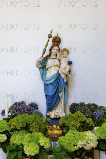 Patrona Bavariae, western outer wall of the church, Benedictine Abbey Schäftlarn, Isar Valley, Upper Bavaria, Bavaria, Germany