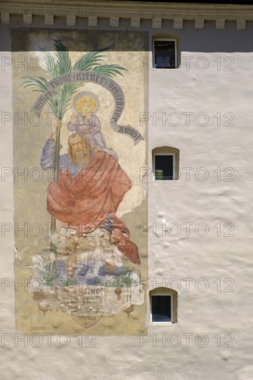 St Christopher, wall painting in the Pfaffengasse, Passau, Lower Bavaria, Bavaria, Germany