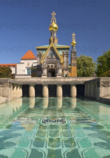Russian Chapel and Lily Basin, Mathildenhöhe, UNESCO World Heritage Site, Darmstadt, Hesse, Germany