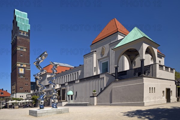 Wedding tower and exhibition building with stainless steel sculpture entitled Points of View by Tony Cragg, Mathildenhöhe, Darmstadt, Germany