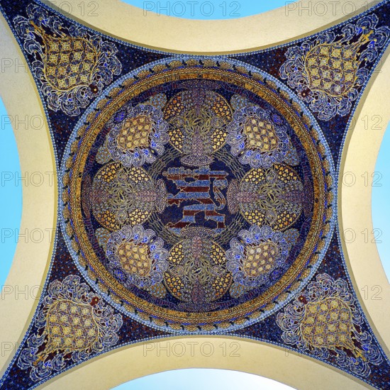 View of the mosaic in the pavilion at the entrance to the exhibition building, Mathildenhöhe, UNESCO World Heritage Site, Darmstadt, Hesse, Germany
