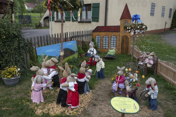 Easter bunnies made by kindergarten children, Leinburg, Middle Franconia, Bavaria, Germany