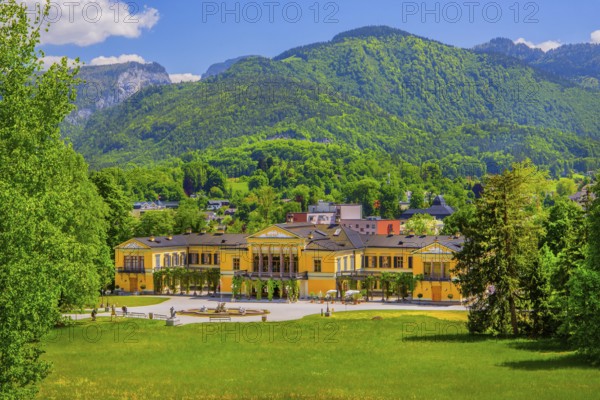 Imperial park with imperial villa in spring, Bad Ischl, Trauntal, Salzkammergut, Upper Austria, Austria