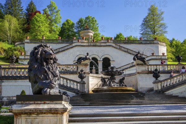 Terraces of the Temple of Venus in the park of Linderhof Castle in spring, municipality of Ettal, Ammergau Alps, Ammertal, Upper Bavaria, Bavaria, Germany
