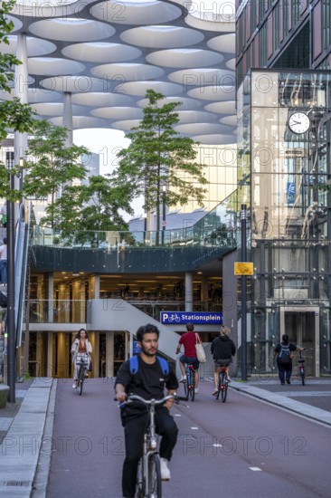 Entrance and exit to the central bicycle car park at Stationsplein, the largest bicycle car park in the world with over 13, 000 parking spaces on 3 floors, directly under the central station, Utrecht Centraal, Netherlands