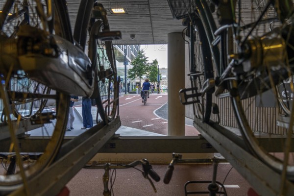 Central bicycle car park at Stationsplein, the largest bicycle car park in the world with over 13, 000 parking spaces on 3 floors, directly below the central station, Utrecht Centraal, Netherlands