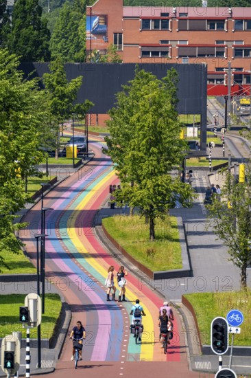 Rainbow cycle path through the university campus in Utrecht Science Park, 570 metres long, Utrecht University, Utrecht University of Applied Sciences and UMC Utrecht University Hospital, set an example for acceptance, equal treatment and safety of the LHBTIQ+ community Netherlands