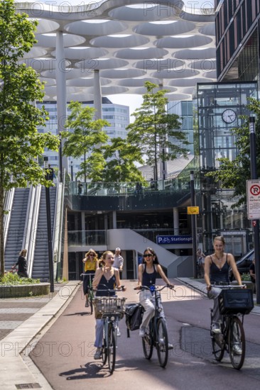 Entrance and exit to the central bicycle car park at Stationsplein, the largest bicycle car park in the world with over 13, 000 parking spaces on 3 floors, directly under the central station, Utrecht Centraal, Netherlands