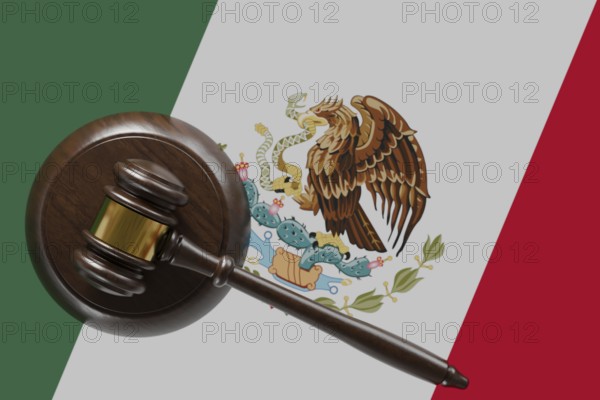 Wooden gavel resting on mexican flag
