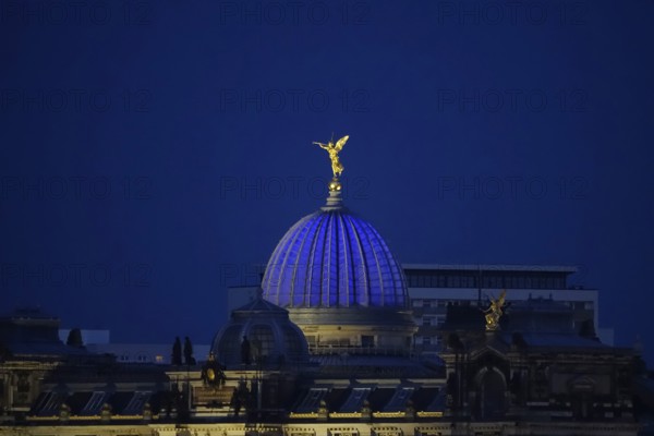 Dresden at the blue hour, view to the art academy, June, Saxony, Germany
