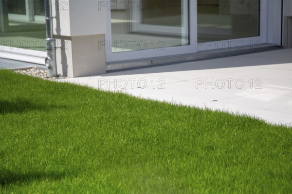Newly laid turf on a new detached house