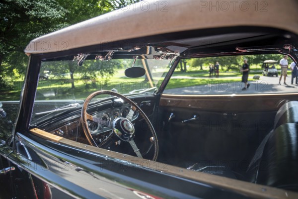 Grosse Pointe Shores, Michigan - The 1937 Packard Twelve 1508 Rollston convertible was on display for the media preview of the annual Eyes on Design auto show
