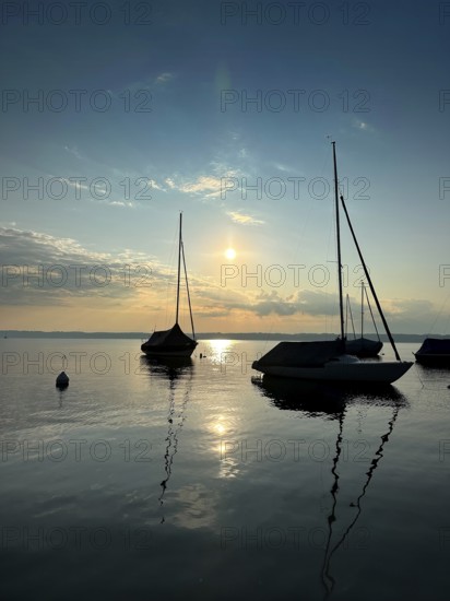 Evening atmosphere, sailing boats on Lake Starnberg, Bavaria, Germany